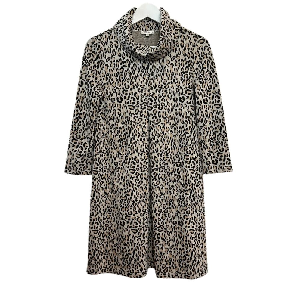 Tyler Boe Kim Dress Leopard Cheetah Print Animal 3/4 Sleeve Mini Brown Beige XS